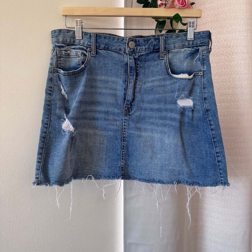 Aeropostale High Waisted Distressed Mini Denim Skirt